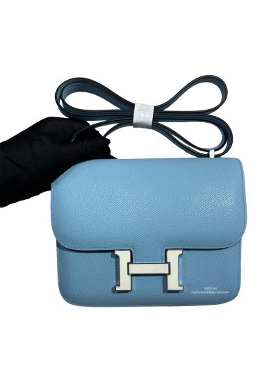 Hermes Constance 18 Mini Flap Shoulder Crossbody Bag Light Blue Epsom Calfskin Leather 18CM- 525048
