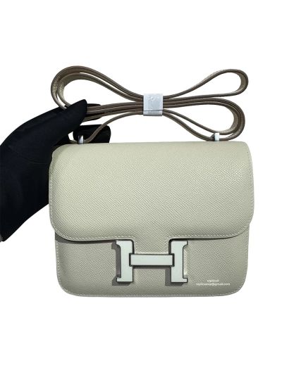 Hermes Constance 18 Mini Flap Shoulder Crossbody Bag White Epsom Calfskin Leather 18CM 525040