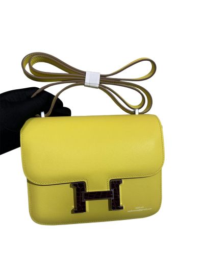 Hermes Constance 18 Mini Flap Shoulder Crossbody Bag Yellow Evercolor Calfskin Leather 18CM 525039