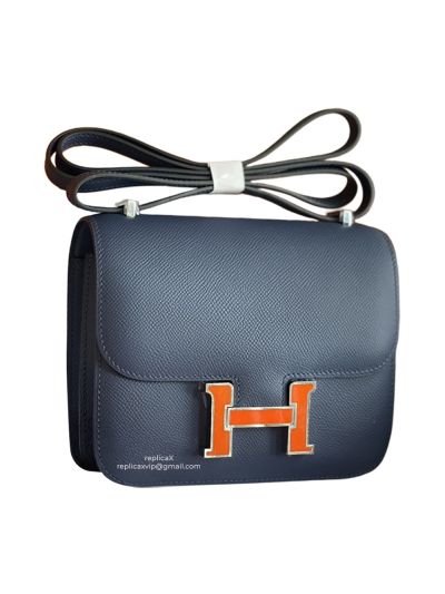 Hermes Constance 18 Navy Blue Epsom Leather Crossbody Bag 522657