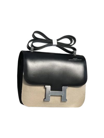 Hermes Constance 24 So Black Shiny Box Calf Leather Messenger Bag 525031