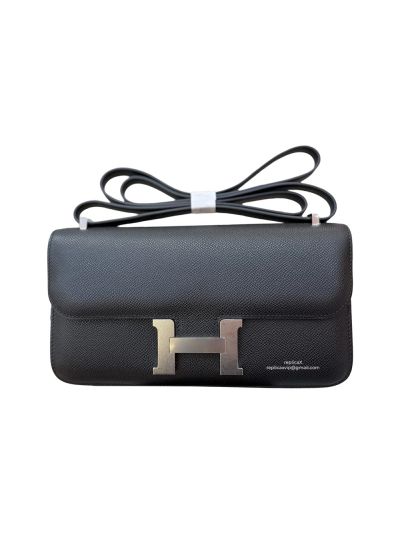 Hermes Constance Elan Black Leather Flap Shoulder Bag 525096
