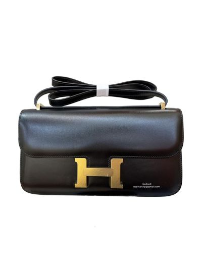 Hermes Constance Elan Black Leather Flap Shoulder Bag 525097