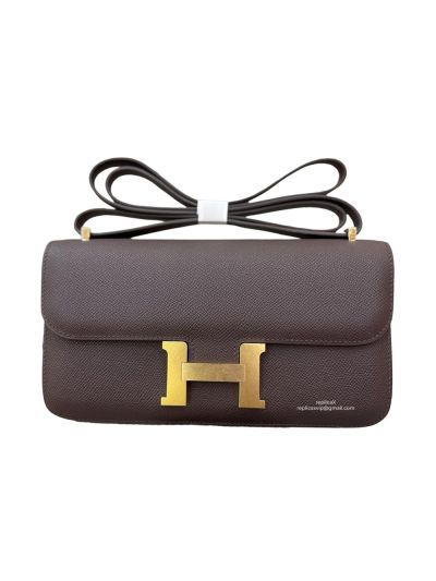 Hermes Constance Elan Burgundy Leather Flap Shoulder Bag 525093