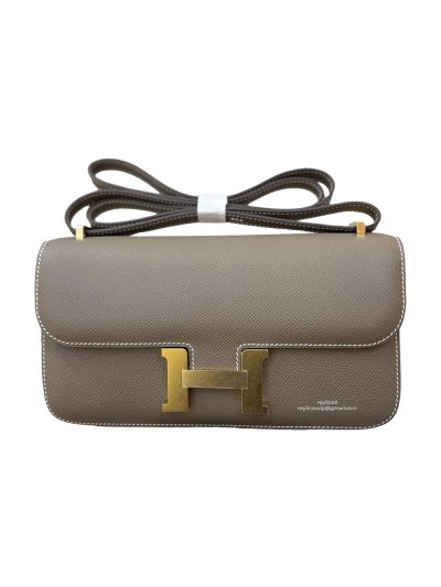 Hermes Constance Elan Gray Leather Flap Shoulder Bag 525113