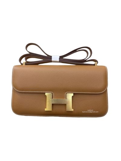 Hermes Constance Elan Light Brown Leather Flap Shoulder Bag 525110