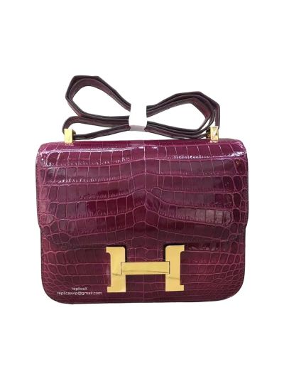 Hermes Constance Hermes Vip Constance 24 Shoulder Bag Burgundy Shiny Crocodile Alligator 522680