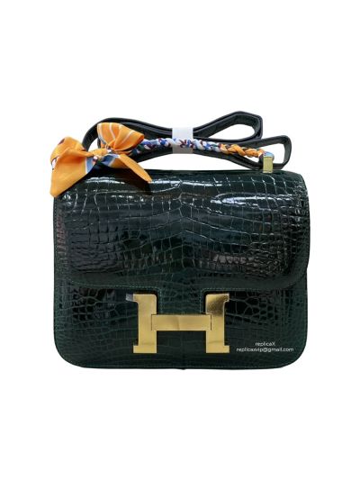 Hermes Constance Hermes Vip Constance 24 Shoulder Bag Dark Green Shiny Crocodile Alligator 522688