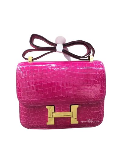 Hermes Constance Hermes Vip Constance 24 Shoulder Bag Rose Red Shiny Crocodile Alligator 522693