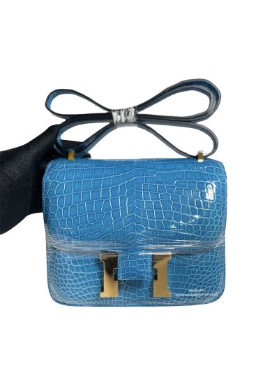 Hermes Constance Hermes Vip Mini Constance Messenger Crossbody Bag Light Blue Crocodile Leather 522643