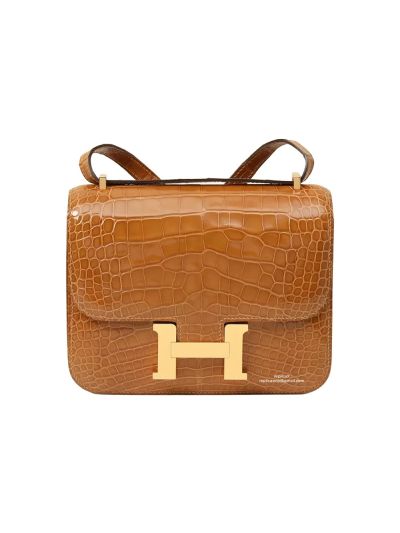 Hermes Constance Shiny Alligator Crocodile Leather Messenger Bag Brown 19x15x5CM 524503