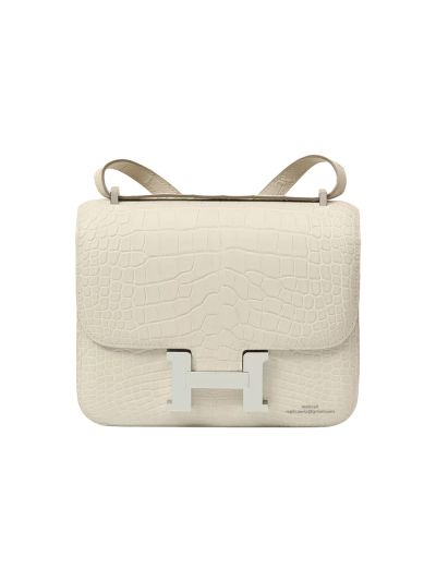 Hermes Constance Shiny Alligator Crocodile Leather Messenger Bag Latte 19x15x5CM 524511