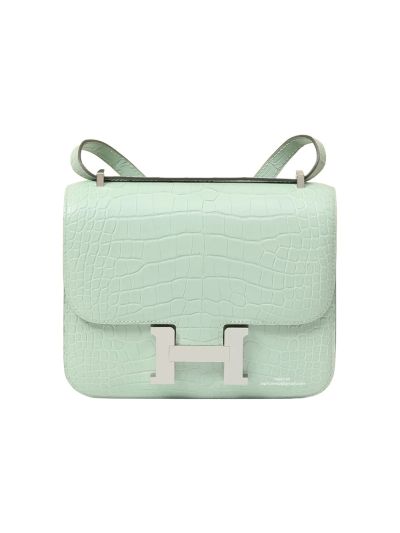 Hermes Constance Shiny Alligator Crocodile Leather Messenger Bag Light Green 19x15x5CM 524509
