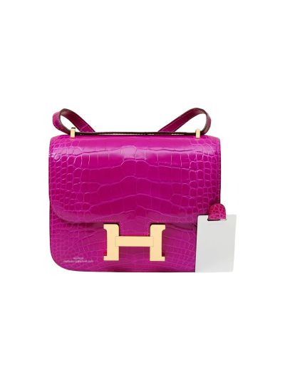 Hermes Constance Shiny Alligator Crocodile Leather Messenger Bag Rose 19x15x5CM 524505