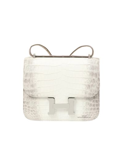 Hermes Constance Shiny Alligator Crocodile Leather Messenger Bag White Grey 19x15x5CM 524510