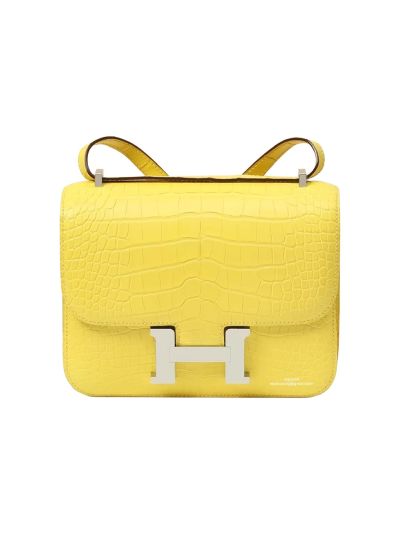  Hermes Constance Shiny Alligator Crocodile Leather Messenger Bag Yellow 19x15x5CM 524502
