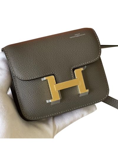 Hermes Constance Slim Wallet Waist Belt Bag Black Epsom Leather 12x10x3CM 524309