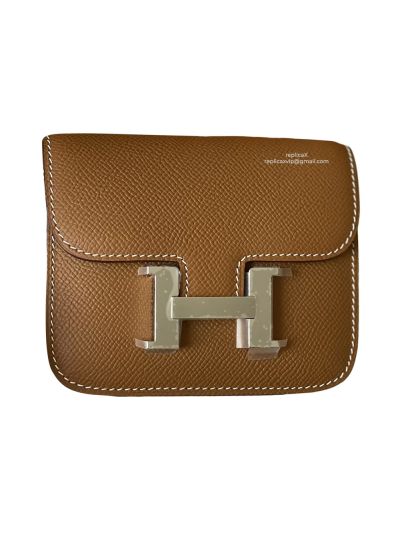 Hermes Constance Slim Wallet Waist Belt Bag Brown Epsom Leather 12x10x3CM 524304