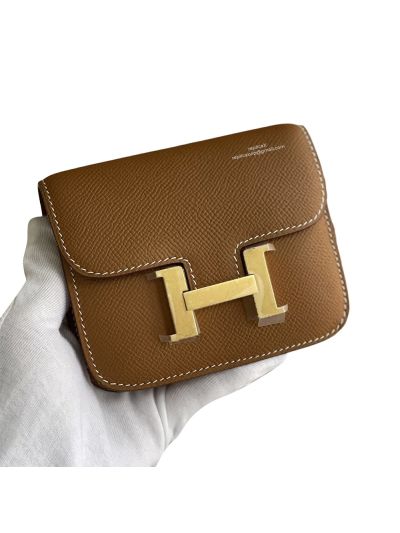 Hermes Constance Slim Wallet Waist Belt Bag Brown Epsom Leather 12x10x3CM 524306
