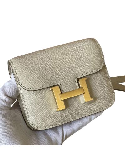 Hermes Constance Slim Wallet Waist Belt Bag White Epsom Leather 12x10x3CM 524307
