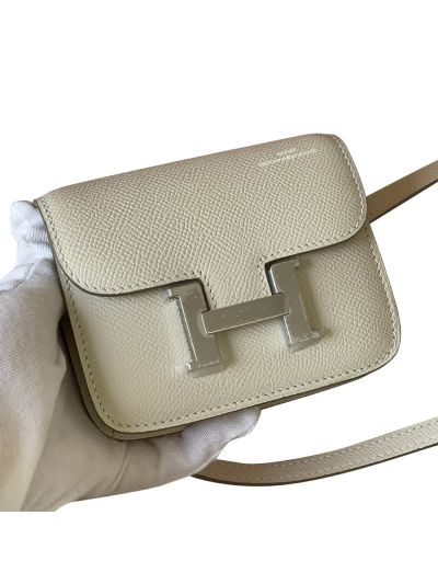 Hermes Constance Slim Wallet Waist Belt Bag White Epsom Leather 12x10x3CM 524308