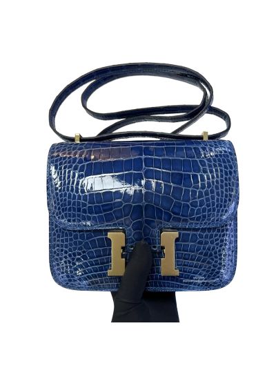 Hermes Crossbody Bag Hermes VIP Constance 18 Alligator Crocodile Leather Bag Blue 18CM 525183