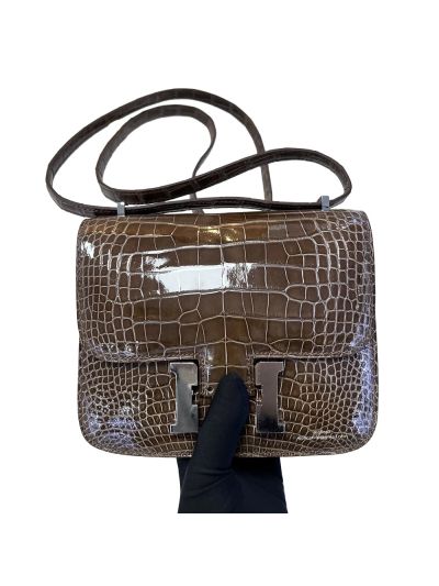 Hermes Crossbody Bag Hermes VIP Constance 18 Alligator Crocodile Leather Bag Brown 18CM 525184