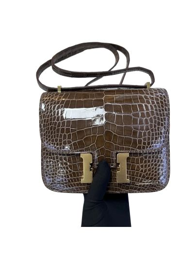 Hermes Crossbody Bag Hermes VIP Constance 18 Alligator Crocodile Leather Bag Brown 18CM 525185