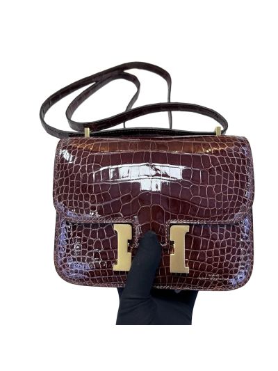 Hermes Crossbody Bag Hermes VIP Constance 18 Alligator Crocodile Leather Bag Burgundy 18CM 525186