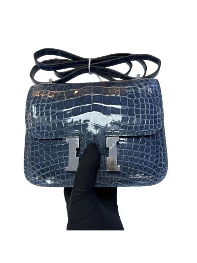 Hermes Crossbody Bag Hermes VIP Constance 18 Alligator Crocodile Leather Bag Deep Blue 18CM 525187