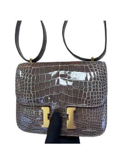 Hermes Crossbody Bag Hermes VIP Constance 18 Alligator Crocodile Leather Bag Gray 18CM 525188