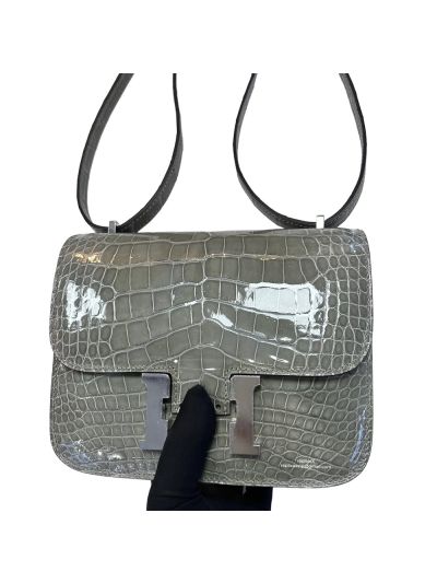Hermes Crossbody Bag Hermes VIP Constance 18 Alligator Crocodile Leather Bag Gray 18CM 525189