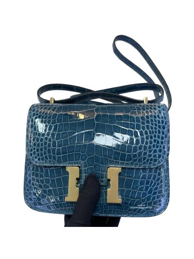 Hermes Crossbody Bag Hermes VIP Constance 18 Alligator Crocodile Leather Bag Navy Blue 18CM 525191
