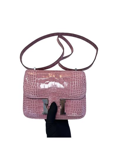 Hermes Crossbody Bag Hermes VIP Constance 18 Alligator Crocodile Leather Bag Pink 18CM 525192