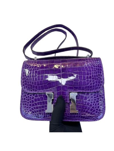 Hermes Crossbody Bag Hermes VIP Constance 18 Alligator Crocodile Leather Bag Purple 18CM 525193