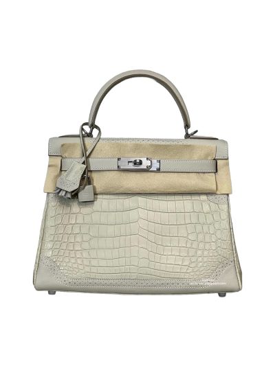 Hermes Ebene Ghillies Kelly 28 Alligator Matte Leather Top Handle Bag Beige 28CM 525061