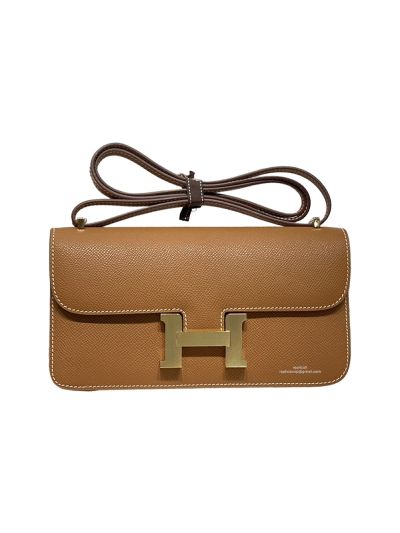 Hermes Epsom Leather Constance Elan Shoulder Crossbody Bag Brown 524246
