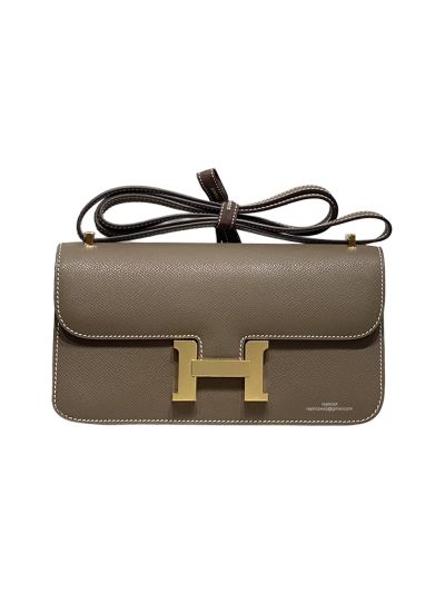 Hermes Epsom Leather Constance Elan Shoulder Crossbody Bag Grey 524249