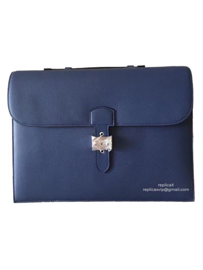 Hermes Epsom Leather Sac A Depeche 38 Briefcase Blue 38CM 522331