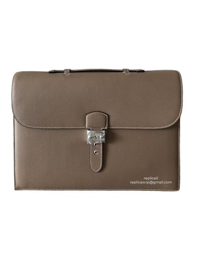 Hermes Epsom Leather Sac A Depeche 38 Briefcase Grey 38CM 522335