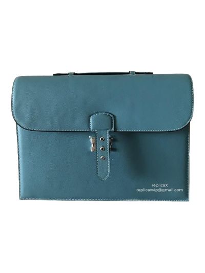 Hermes Epsom Leather Sac A Depeche 38 Briefcase Sky Blue 38CM 522330
