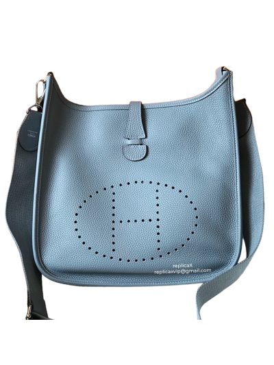 Hermes Evelyne 29 Crossbody Bag Sky Blue Clemence Calf Leather 522479