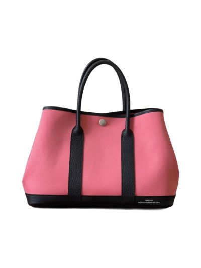 Hermes Garden Party 30CM Cloth Tote Bag Black Leather and Pink Canvas 525287