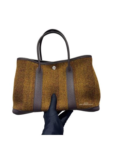 Hermes Garden Party 36 MM Tote Bag Ribbed Wool Negonda Tweed Brown 36CM 524927