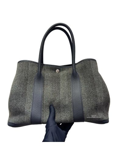 Hermes Garden Party 36 MM Tote Bag Ribbed Wool Negonda Tweed Green 36CM 524928