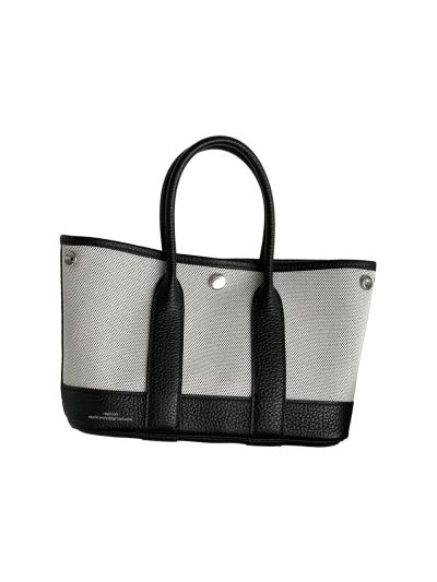 Hermes Garden Party Mini Hand Tote Bag Canvas and Black Grainy Leather 23x16x10CM 524654
