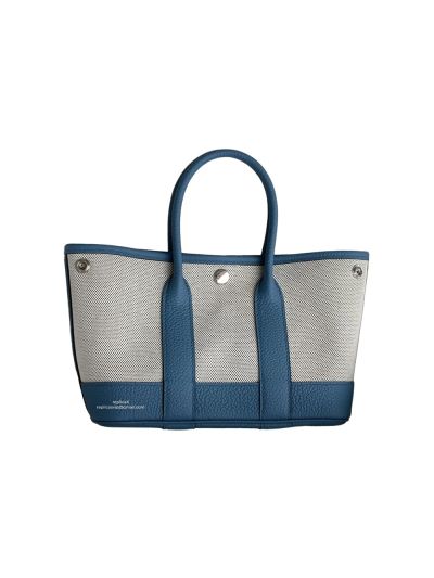 Hermes Garden Party Mini Hand Tote Bag Canvas and Blue Grainy Leather 23x16x10CM 524658