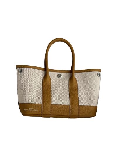Hermes Garden Party Mini Hand Tote Bag Canvas and Brown Grainy Leather 23x16x10CM 524657