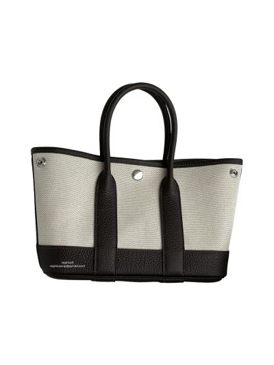 Hermes Garden Party Mini Hand Tote Bag Canvas and Black Grainy Leather 23x16x10CM 524656