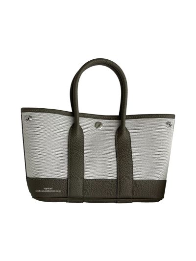 Hermes Garden Party Mini Hand Tote Bag Canvas and Black Grainy Leather 23x16x10CM 524655